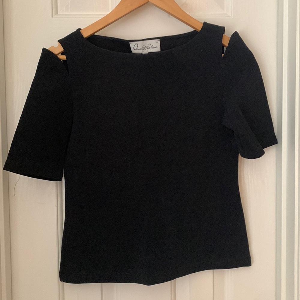 Ribbed black dress top with cut outs on both shoulders